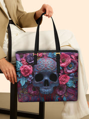 Ornate Skull Sleek Leather Tote LB0HH021