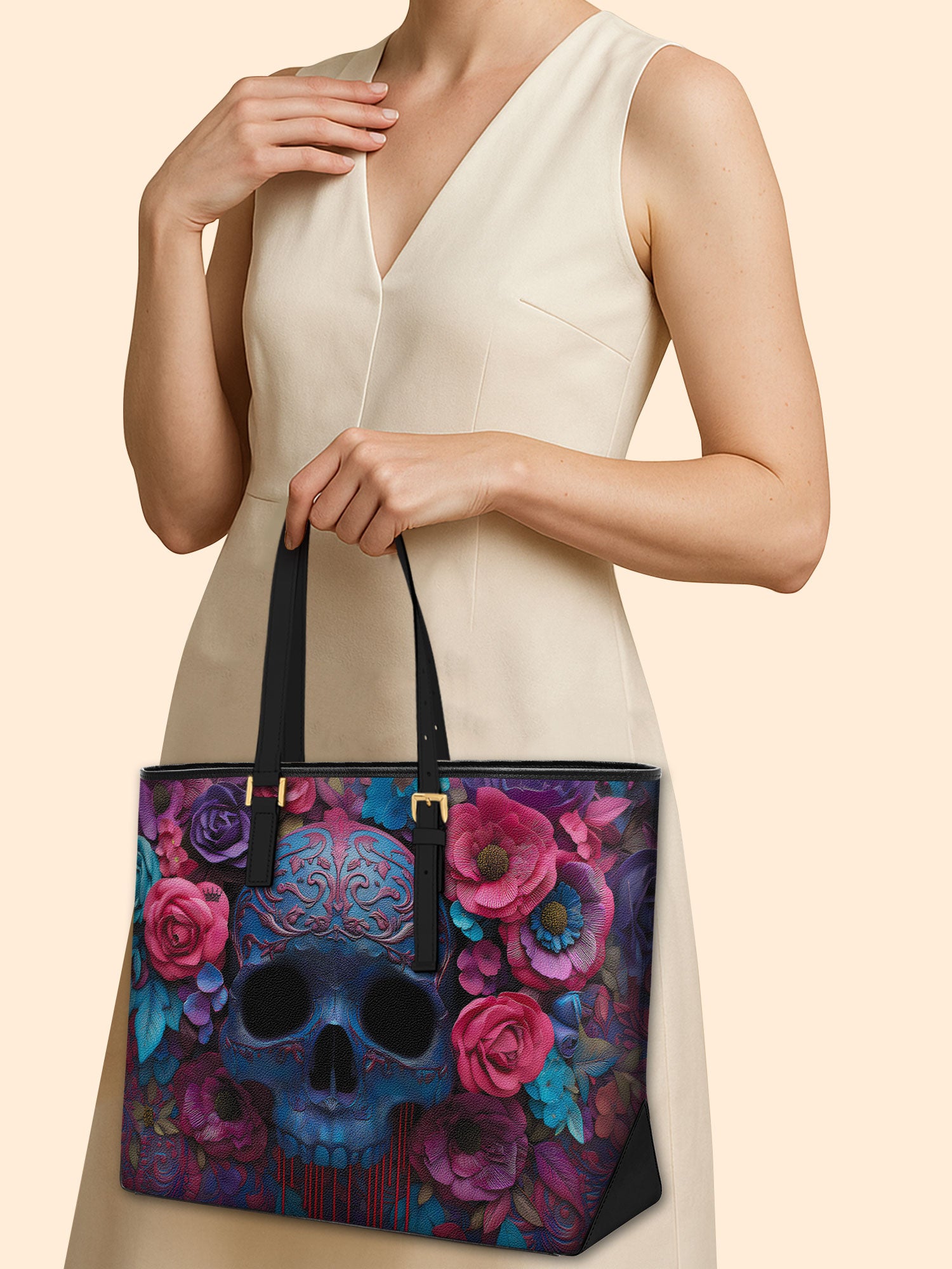 Ornate Skull Sleek Leather Tote LB0HH021