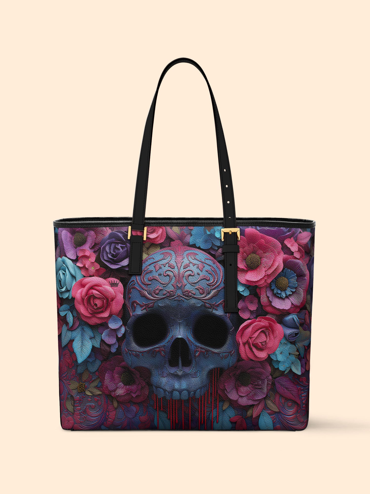 Ornate Skull Sleek Leather Tote LB0HH021
