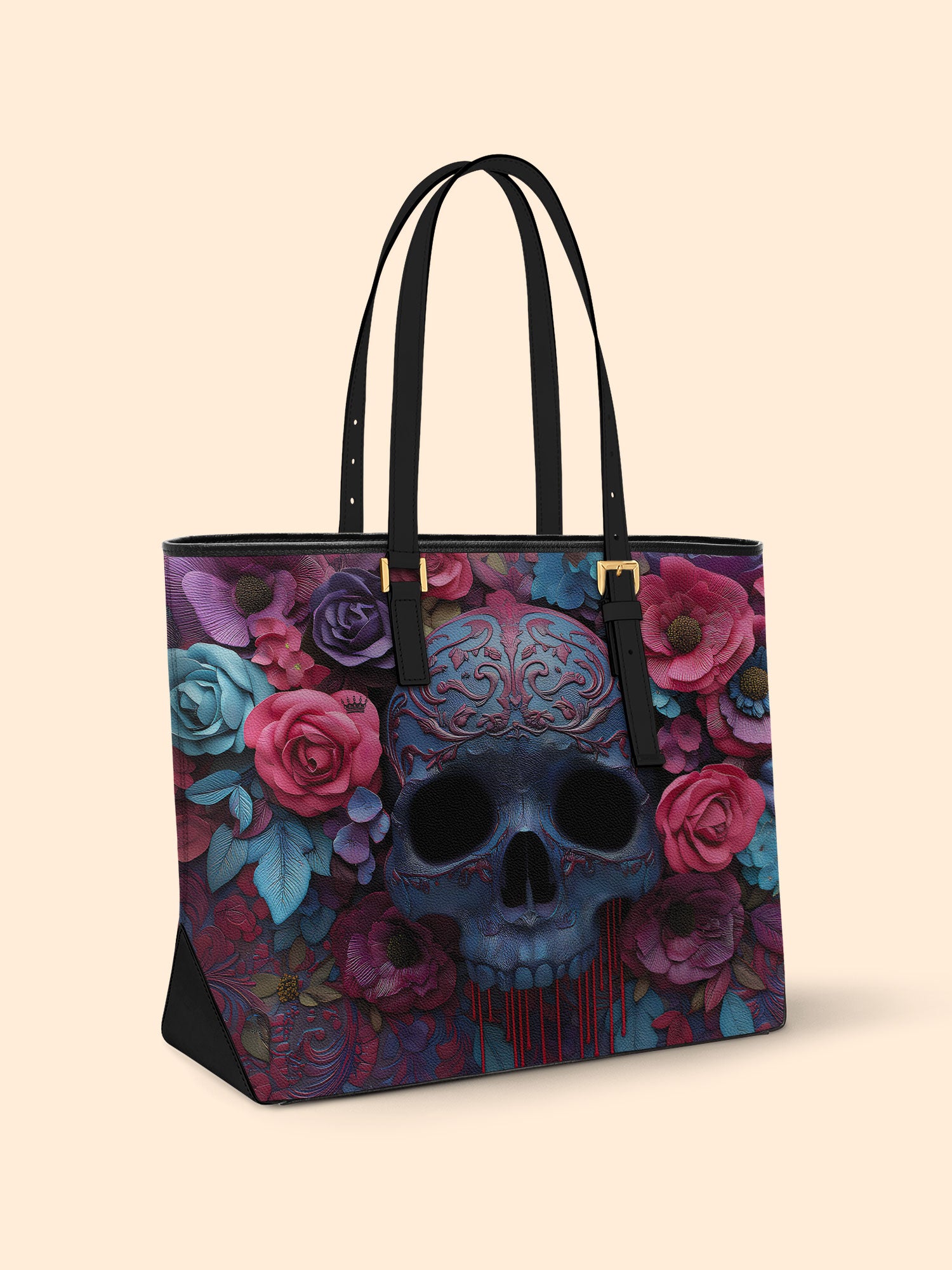 Ornate Skull Sleek Leather Tote LB0HH021