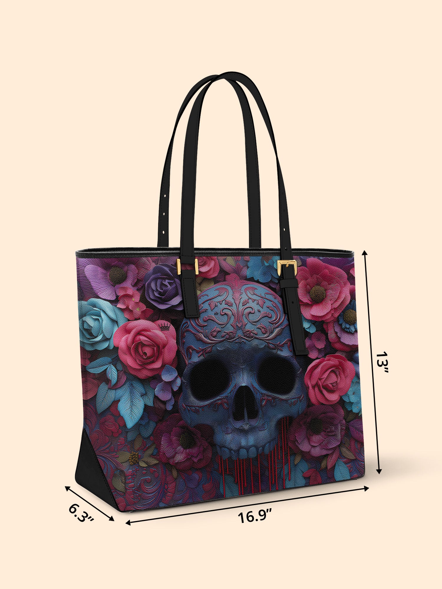 Ornate Skull Sleek Leather Tote LB0HH021