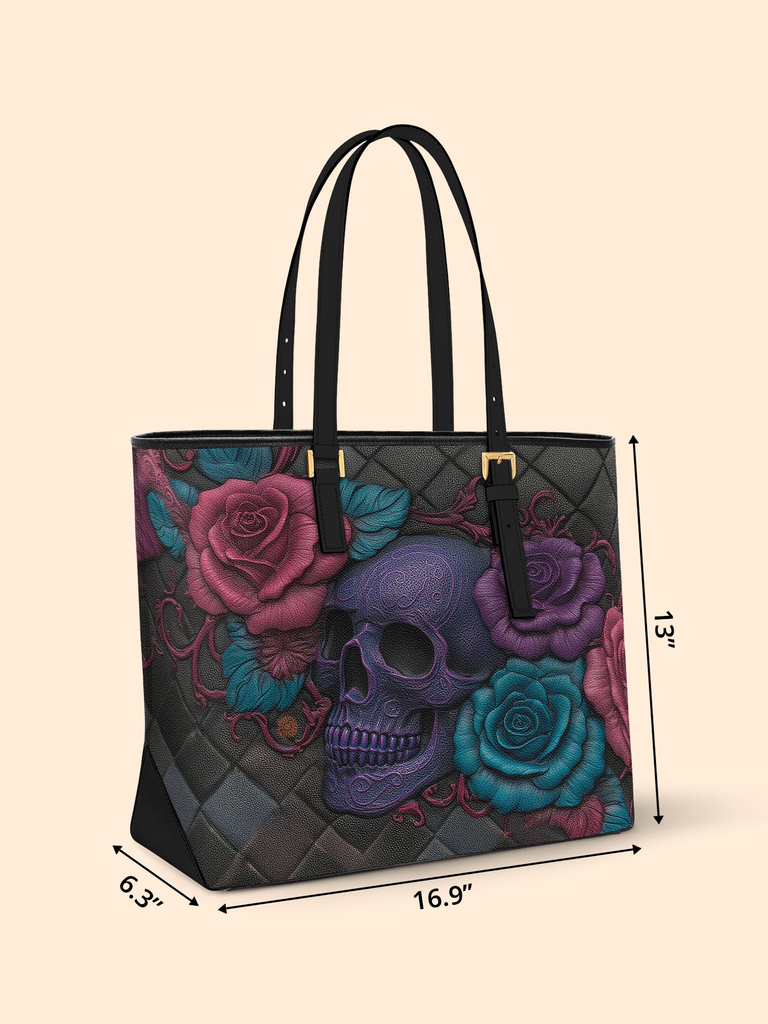 Skull Rose Medley Sleek Leather Tote LB0HH023