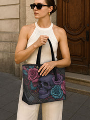 Skull Rose Medley Sleek Leather Tote LB0HH023