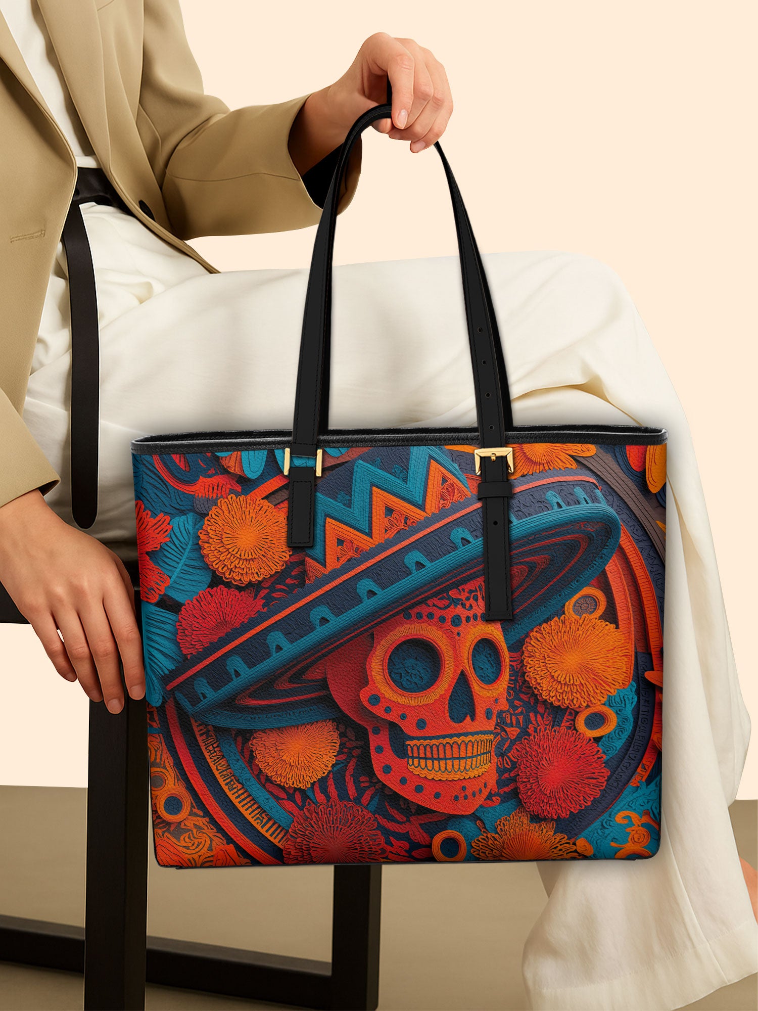 Sombrero Skull Sleek Leather Tote LB0TD020