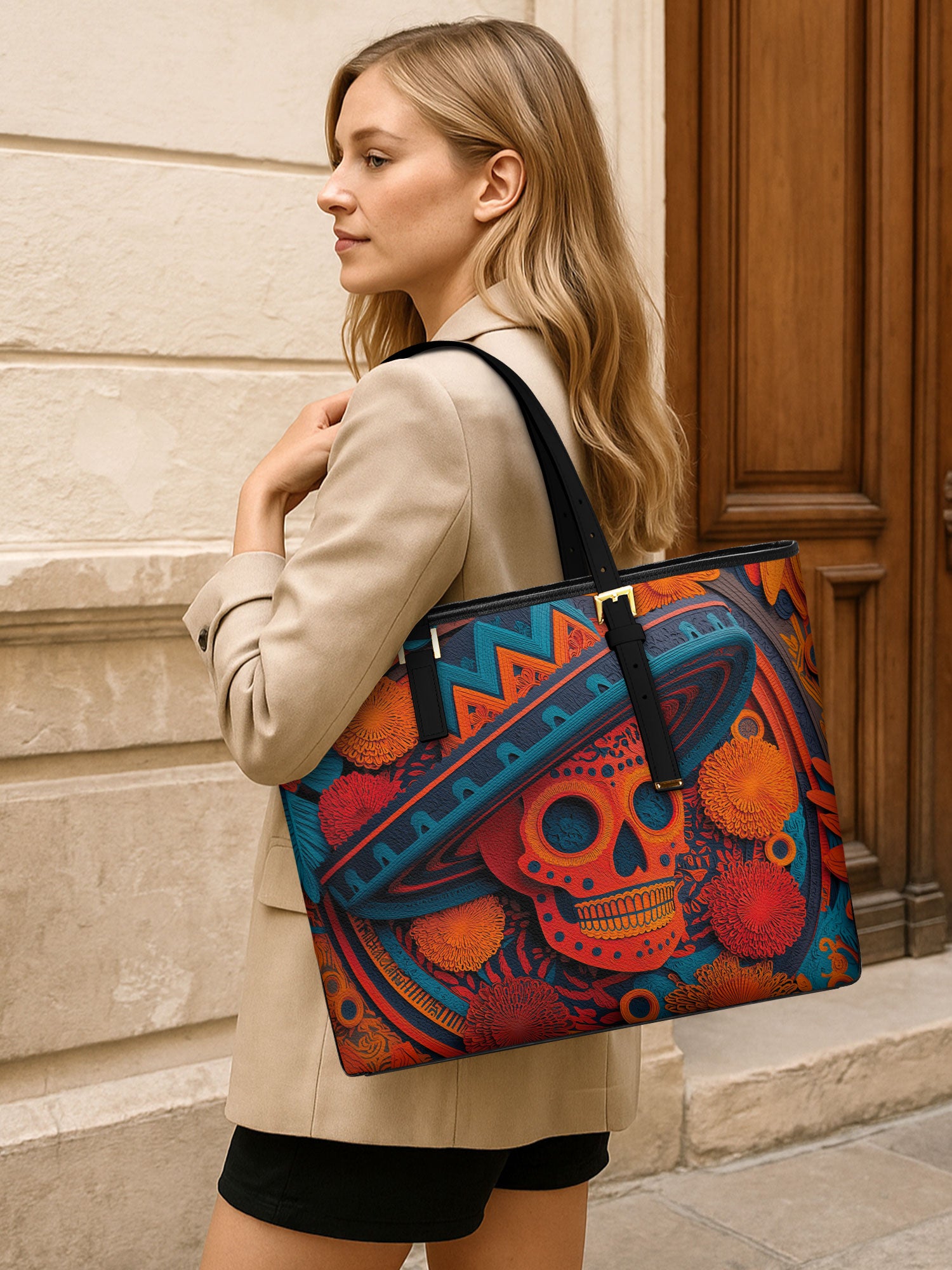 Sombrero Skull Sleek Leather Tote LB0TD020