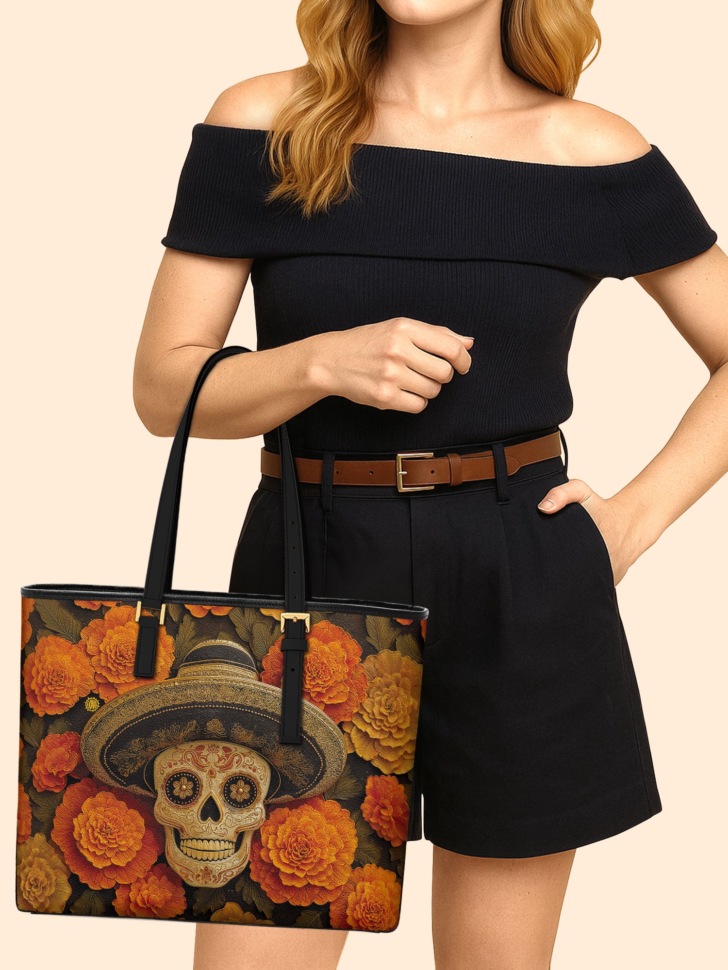 Viva Calavera Sleek Leather Tote LB0TD017