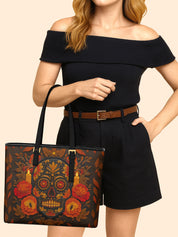 Candle Calavera Sleek Leather Tote LB0TD022