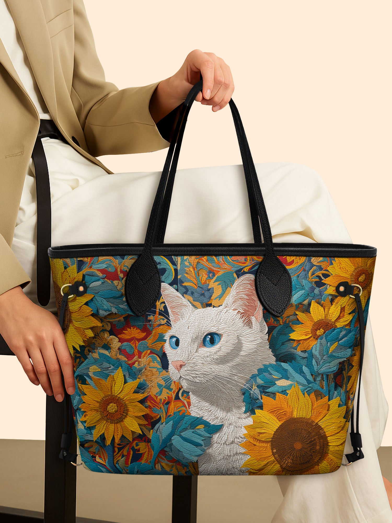Sunflower White Cat Classic Shopper Tote LB0HH005