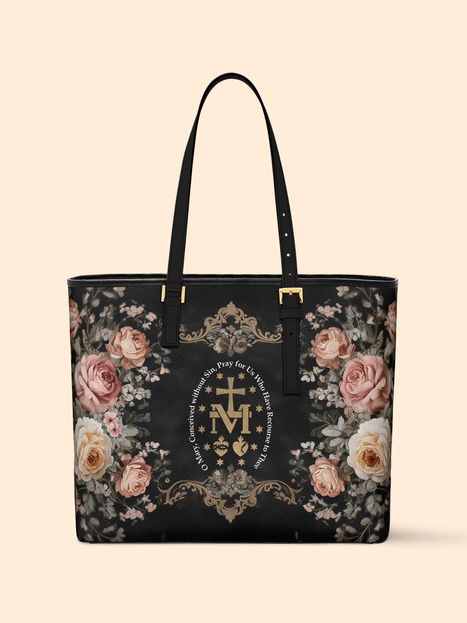 Miraculous Medal Sleek Leather Tote LB0HH013
