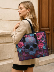 Ornate Skull Sleek Leather Tote LB0HH021