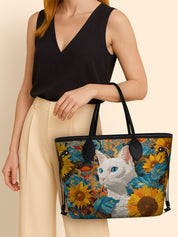 Sunflower White Cat Classic Shopper Tote LB0HH005