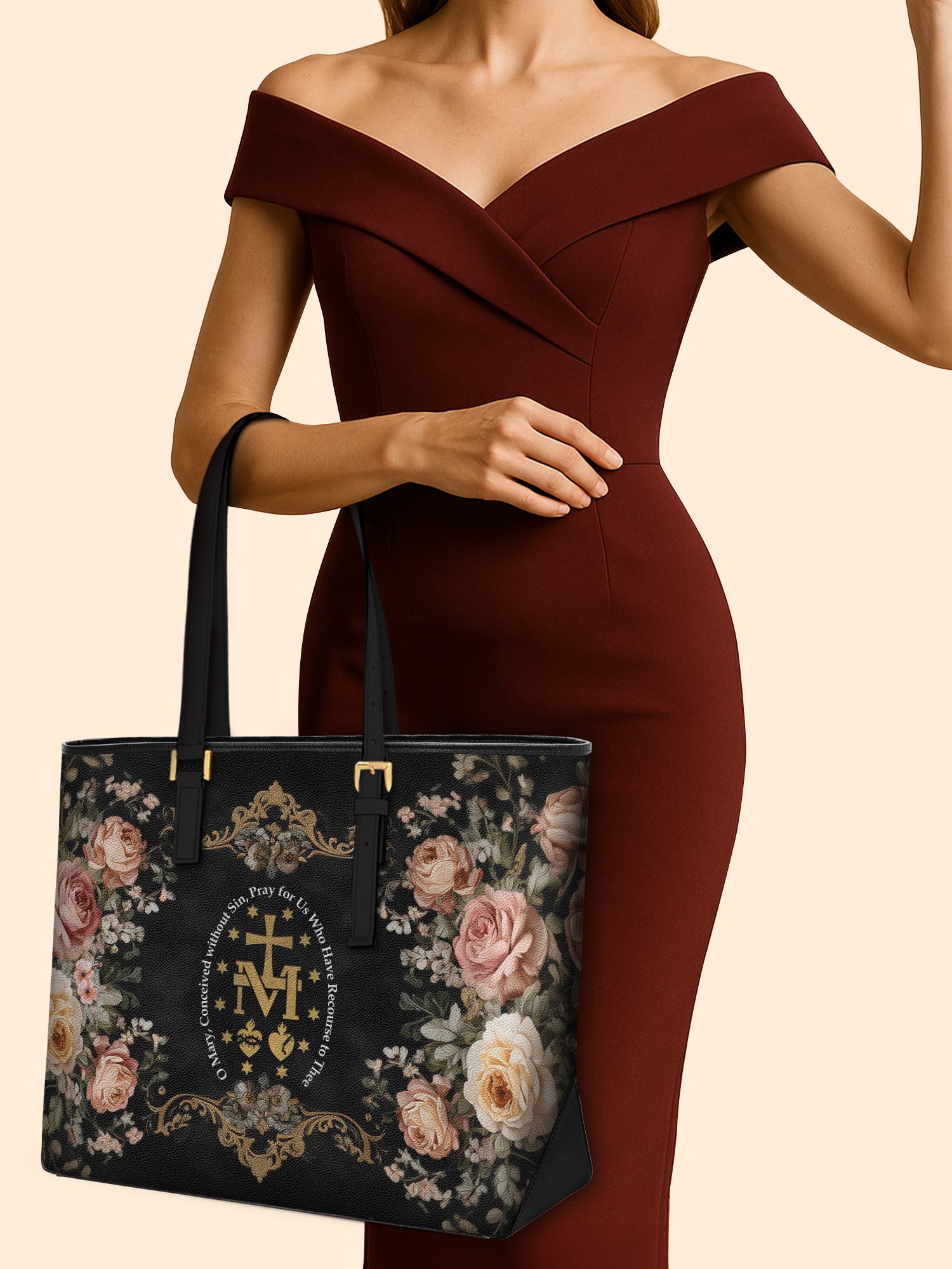 Miraculous Medal Sleek Leather Tote LB0HH013