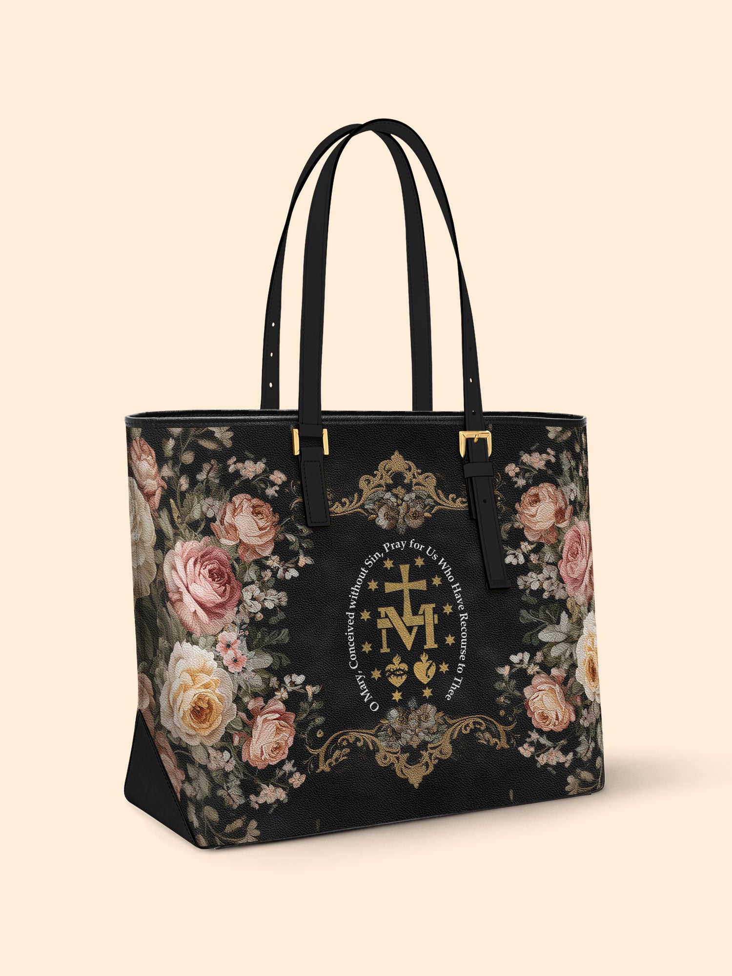 Miraculous Medal Sleek Leather Tote LB0HH013