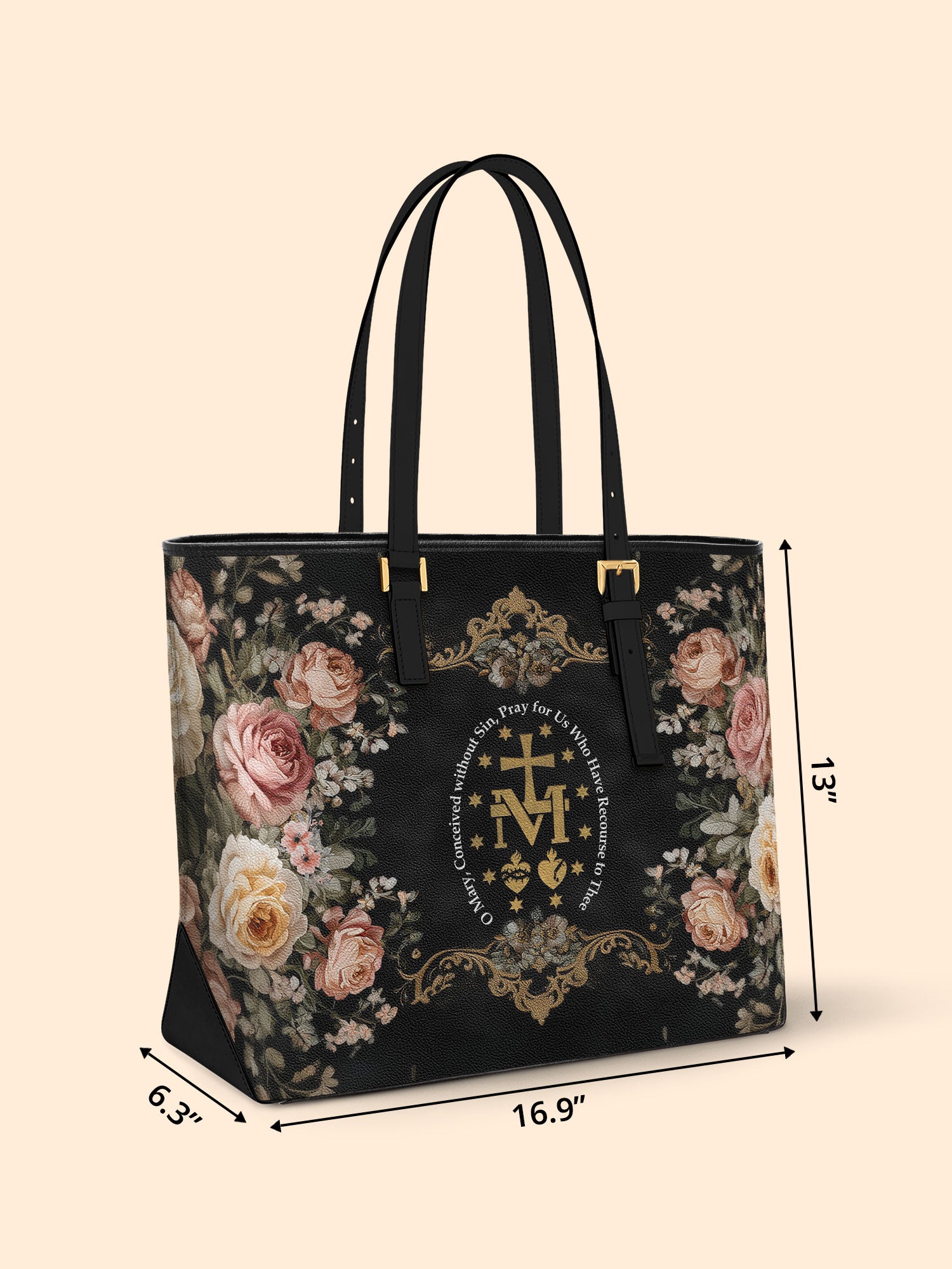 Miraculous Medal Sleek Leather Tote LB0HH013